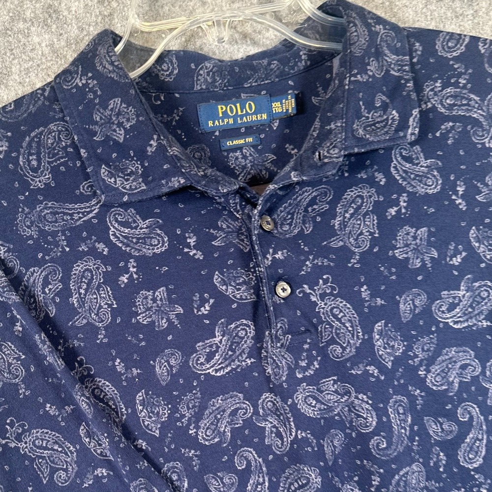 Ralph Lauren Polo Shirt Mens XXL Blue Paisley Short Sleeve Casual Golf Preppy